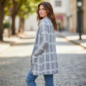 By Design, Gray and White Cardigan with pockets, size XL